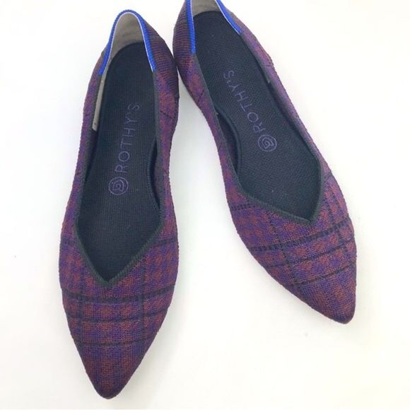 Rothy’s The Point Cranberry Plaid Winter Berry Textile Ballet Flats - Picture 3 of 16